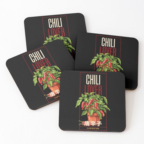Item preview, Chili lover design with a chili plant, CAPSICUM, chili fruits and japanese text japanese Typography  designed and sold by Dahlann.