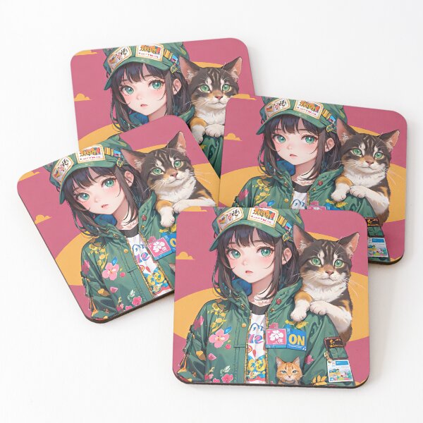 Item preview, Anime girl with cat on shoulder portrait art designed and sold by TheArtistOf2022.