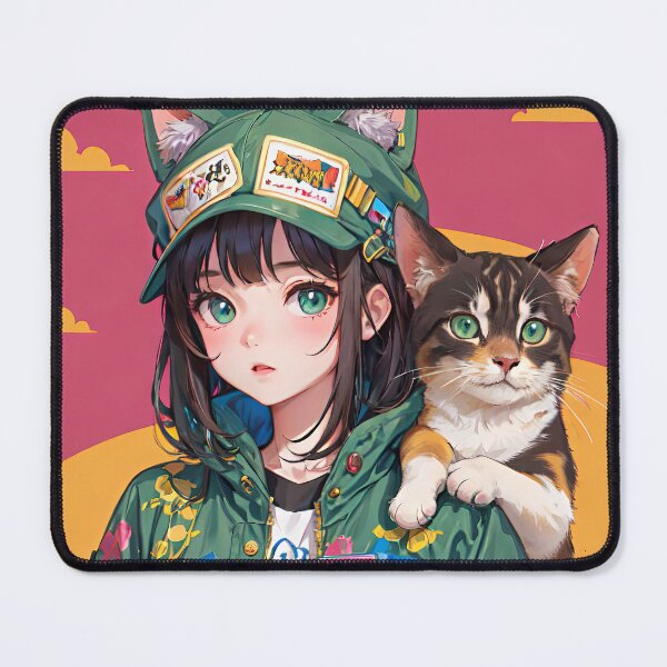 Item preview, Anime girl with cat on shoulder portrait art designed and sold by TheArtistOf2022.