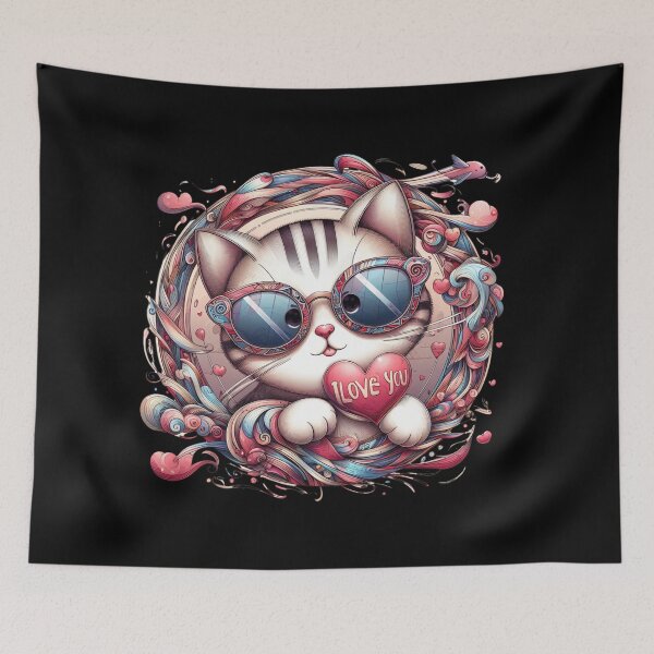 Item preview, I LOVE YOU - CUTE KITTY CAT IN SUNGLASSES designed and sold by justyna-s28.