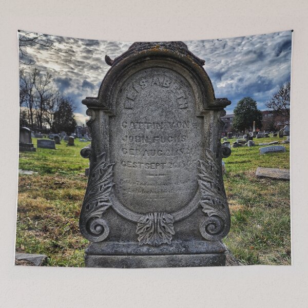 Item preview, Ornate Vintage Headstone On A Cloudy Day designed and sold by TwistedP-Photos.
