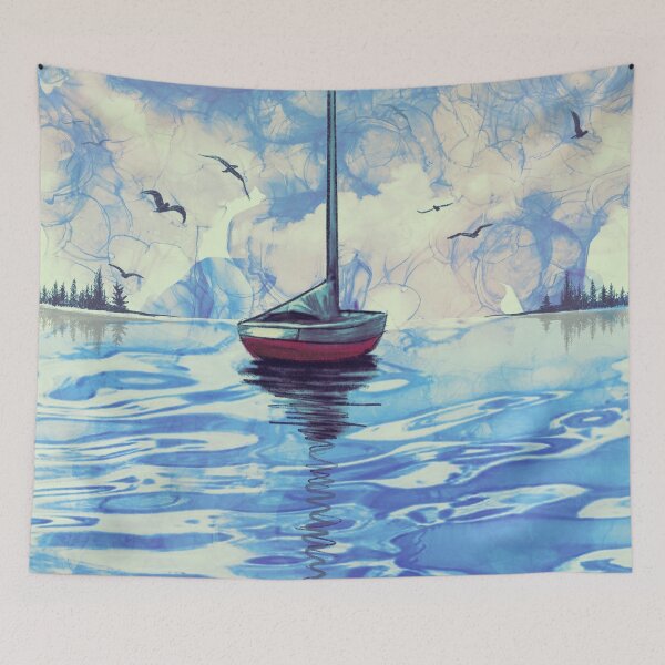 Item preview, sailboat drawing, modern yacht on the ocean designed and sold by wrightsonarts.