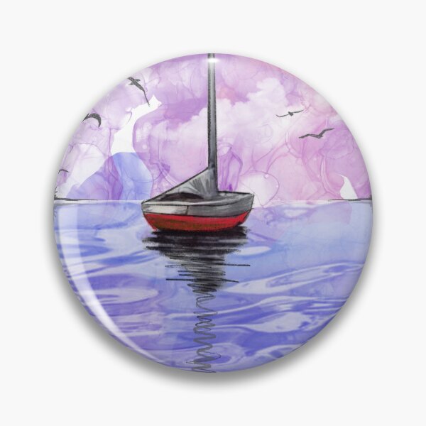 Item preview, sailboat cartoon, modern yacht on the ocean designed and sold by wrightsonarts.