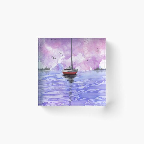 Item preview, sailboat cartoon, modern yacht on the ocean designed and sold by wrightsonarts.