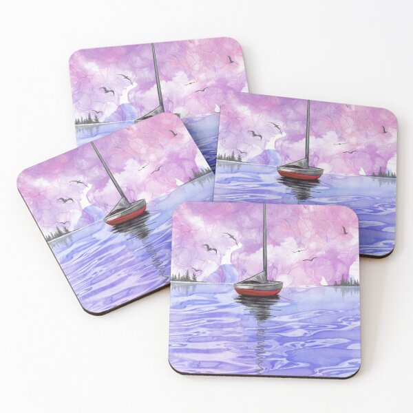 Item preview, sailboat cartoon, modern yacht on the ocean designed and sold by wrightsonarts.