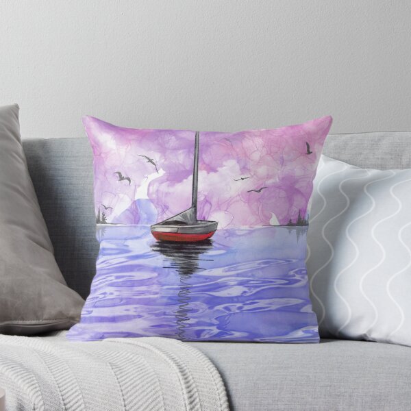 Item preview, sailboat cartoon, modern yacht on the ocean designed and sold by wrightsonarts.