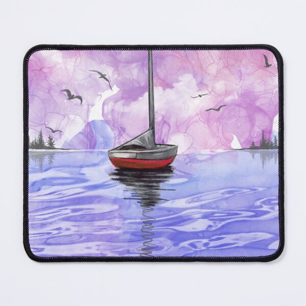 Item preview, sailboat cartoon, modern yacht on the ocean designed and sold by wrightsonarts.