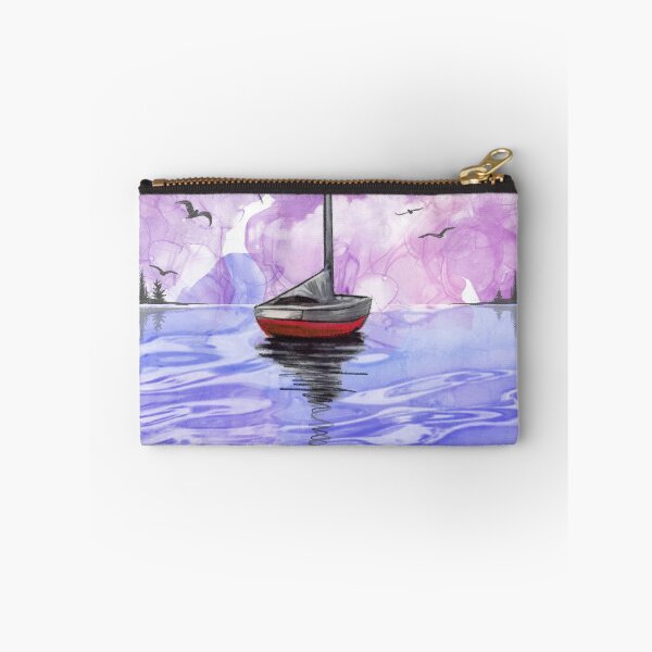 Item preview, sailboat cartoon, modern yacht on the ocean designed and sold by wrightsonarts.