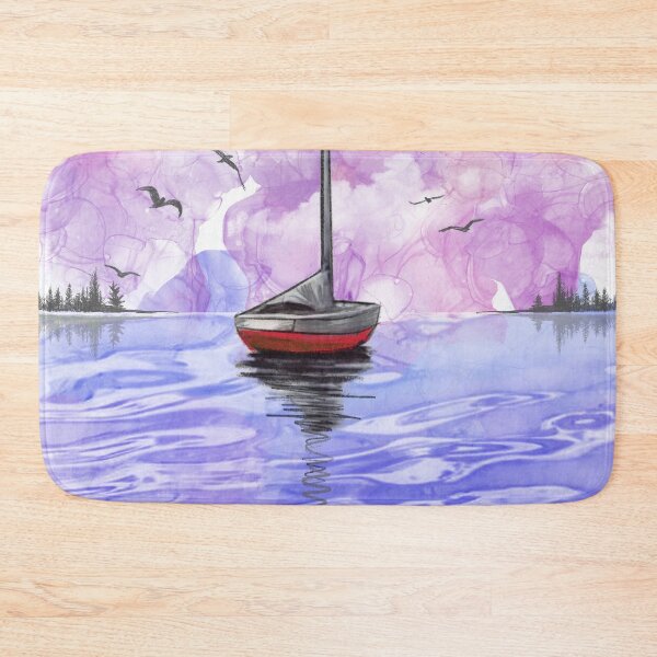 Item preview, sailboat cartoon, modern yacht on the ocean designed and sold by wrightsonarts.