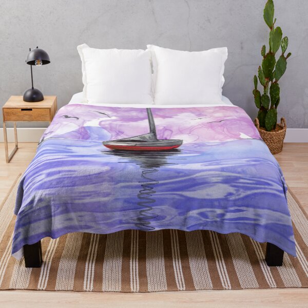Item preview, sailboat cartoon, modern yacht on the ocean designed and sold by wrightsonarts.