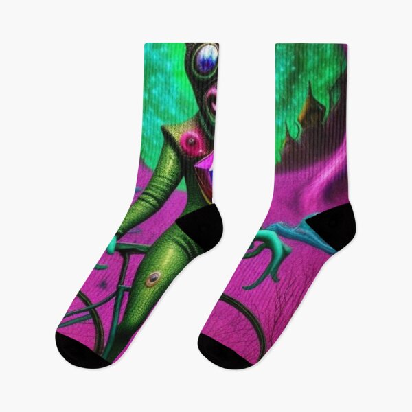Item preview, Colorful Trippy Alien and Bicycle Art designed and sold by TheDarkWardrobe.