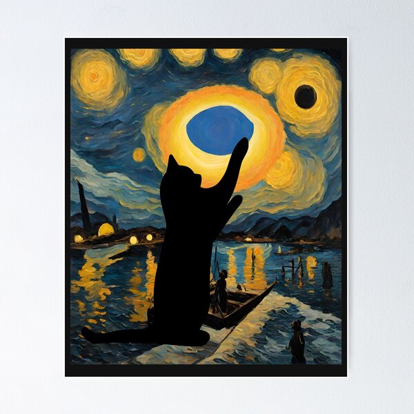 Item preview, Solar eclipse Van Gogh style and my black cat in Texas designed and sold by erozzz.