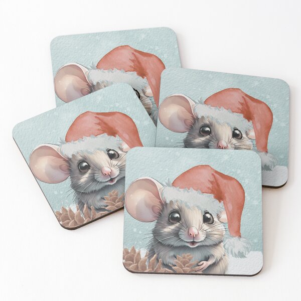 Item preview, Tiny Cute Mouse With Red Christmas Hat designed and sold by LittleGnomad.