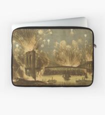 Funda para portátil 4 de julio Fuegos artificiales en la ilustración del puente de Brooklyn (1883)