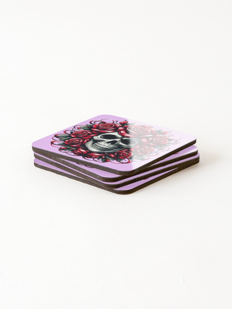 Thumbnail 4 of 5, Coasters (Set of 4), Eternal Skull with Red Roses designed and sold by RPN-Store.