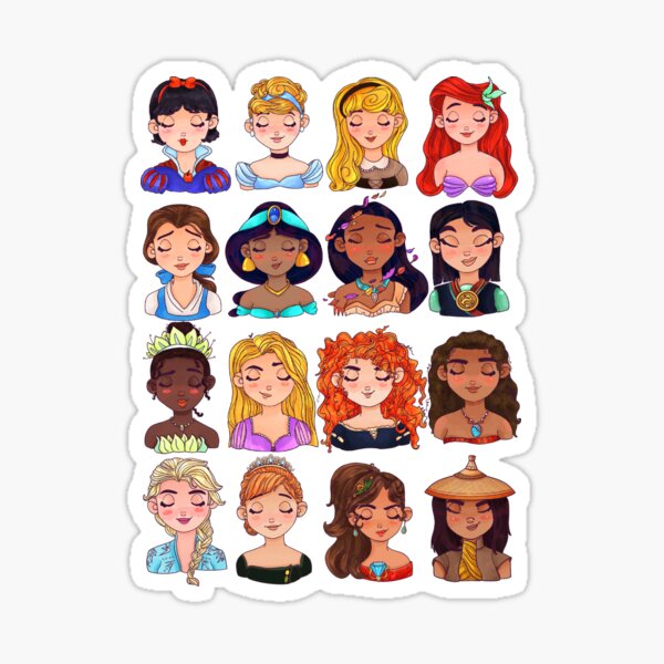 Disney Princess Stickers - Disney Princess Chibi Stickers -- Chibi Snow  White, Cindrella, Moana, Ariel, Belle, Rapunzel, Tiana and more!