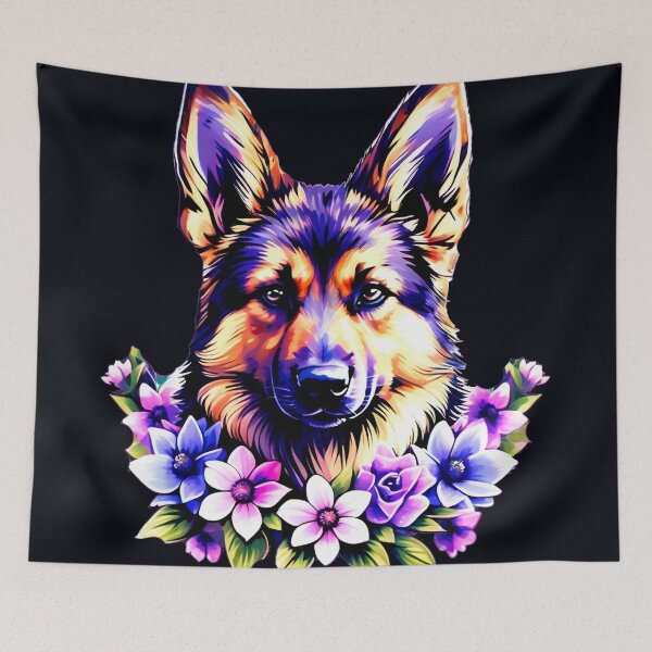 Item preview, German Sheperd Dog Surrounded by Beautiful Spring Flowers designed and sold by BirdsnStuff.