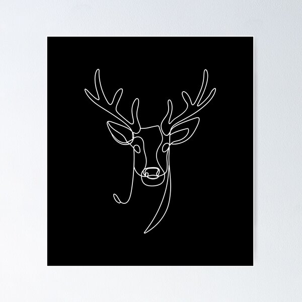 Stag deer head sketch. Head of deer doodle black and white vector graphics drawing.  Wildlife reindeer animal illustration, profile hand drawn beast portrait,  monochrome background. Stock Vector