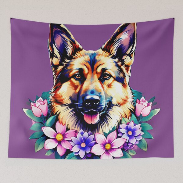 Item preview, German Sheperd Dog Surrounded by Beautiful Spring Flowers designed and sold by BirdsnStuff.