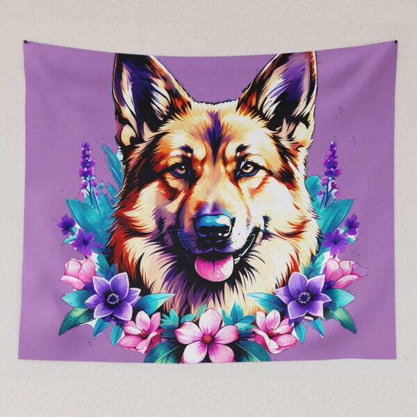 Item preview, German Sheperd Dog Surrounded by Beautiful Spring Flowers designed and sold by BirdsnStuff.