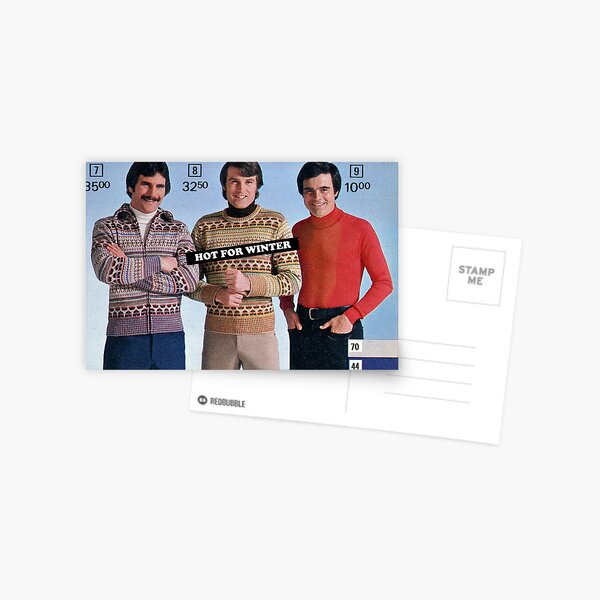 Item preview, Hot for Winter - Vintage Kitsch Funny Catalog Pose Chill Guys 1970s Fashion Humor Humour Trio designed and sold by The Sticker Bureau.