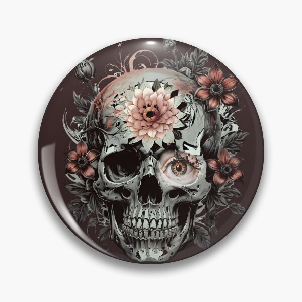 Item preview, Classic Peach Floral Goth Skull  | Vintage Orange Flower Design designed and sold by DopeStick.