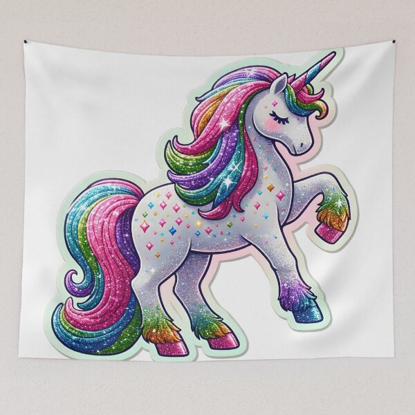 Aperçu de l'œuvre Art d’autocollant de licorne arc-en-ciel lumineux créée et vendue par inkArtistryfine.
