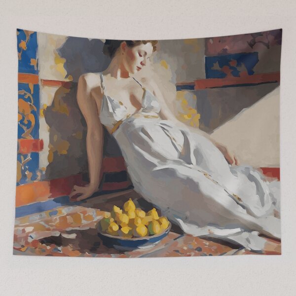 Item preview, Odalisque Harem Girl in White Robe with Fruit After Matisse designed and sold by Vicky Brago-Mitchell®.