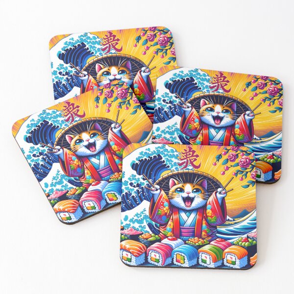 Item preview, Sushi Feast with Euphoric Kimono Cat designed and sold by inkArtistryfine.