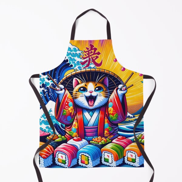Item preview, Sushi Feast with Euphoric Kimono Cat designed and sold by inkArtistryfine.