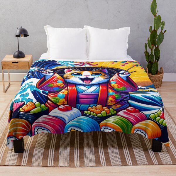 Item preview, Sushi Feast with Euphoric Kimono Cat designed and sold by inkArtistryfine.