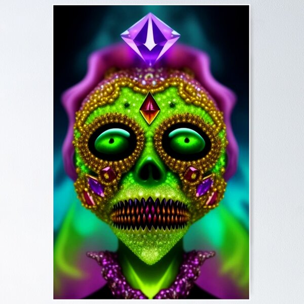 Item preview, Arte colorido del cráneo del azúcar con joyas trippy designed and sold by TheDarkWardrobe.