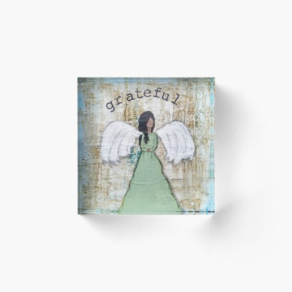 Grateful Angel Mixed Media Acrylic Block