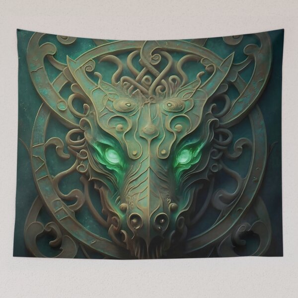 Aperçu de l'œuvre Détail artisanal : Sculpture en relief d'un dragon médiéval créée et vendue par DragonRealms.