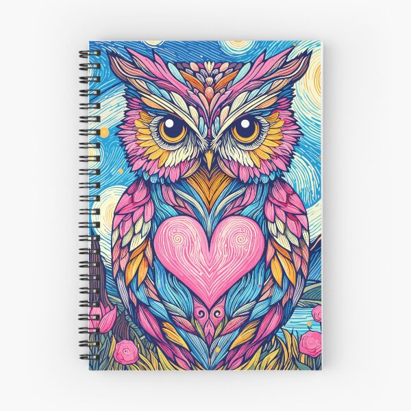 Item preview, Owl and pink heart in Van Gogh style, graphic art image, Valentine's day designed and sold by Niktarka.