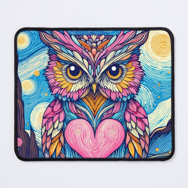 Item preview, Owl and pink heart in Van Gogh style, graphic art image, Valentine's day designed and sold by Niktarka.