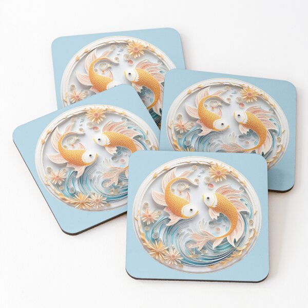 Item preview, Pisces Fishes - Orange and Blue - Quilled Paper Artwork designed and sold by Food Lover Art.