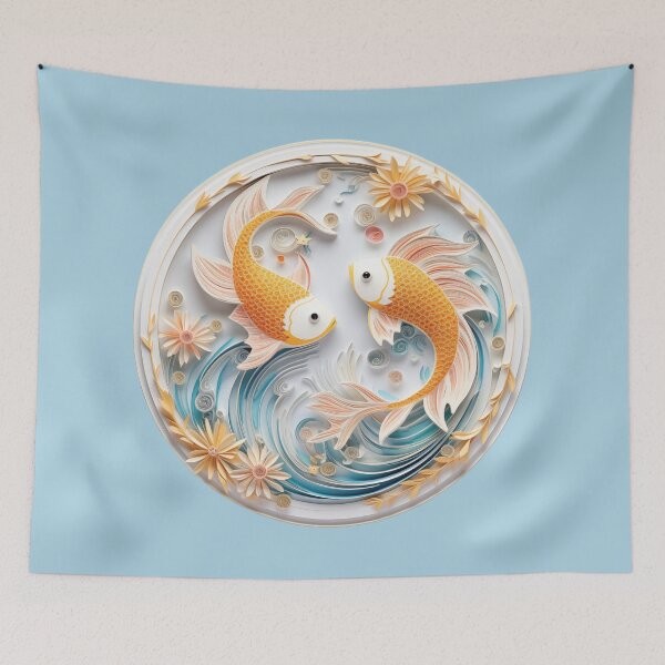Item preview, Pisces Fishes - Orange and Blue - Quilled Paper Artwork designed and sold by Food Lover Art.