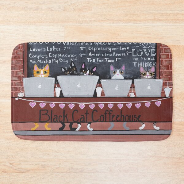 Item preview, Valentine Black Cat Coffeehouse designed and sold by KilkennyCat Art.