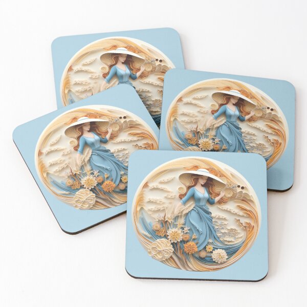 Artikelvorschau, Junge Jungfrau Jungfrau – Blau und Beige – Quilled-Papierkunstwerk entworfen und verkauft von Food Lover Art.
