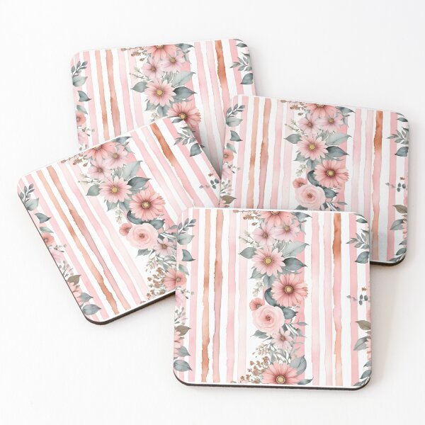 Item preview, Soft pink vintage flowers with stripes designed and sold by Naturitude.