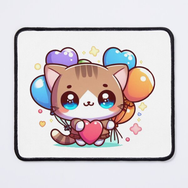 Item preview, Cutest chibi cat holding balloons and love heart designed and sold by Jam3x.