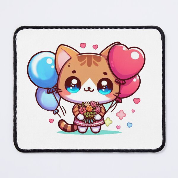 Item preview, Cute chibi cat holding balloons , flowers and love heart designed and sold by Jam3x.