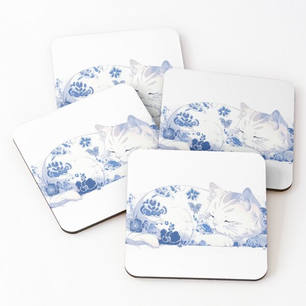 Item preview, White Cat with Blue Flowers designed and sold by momosstyle.