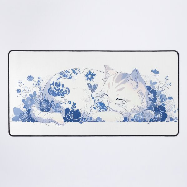 Item preview, White Cat with Blue Flowers designed and sold by momosstyle.