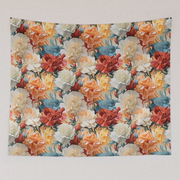 Item preview, Carnation Tile 020 - Ruffled Rainbows in Floral Clusters designed and sold by TheBrainArt.