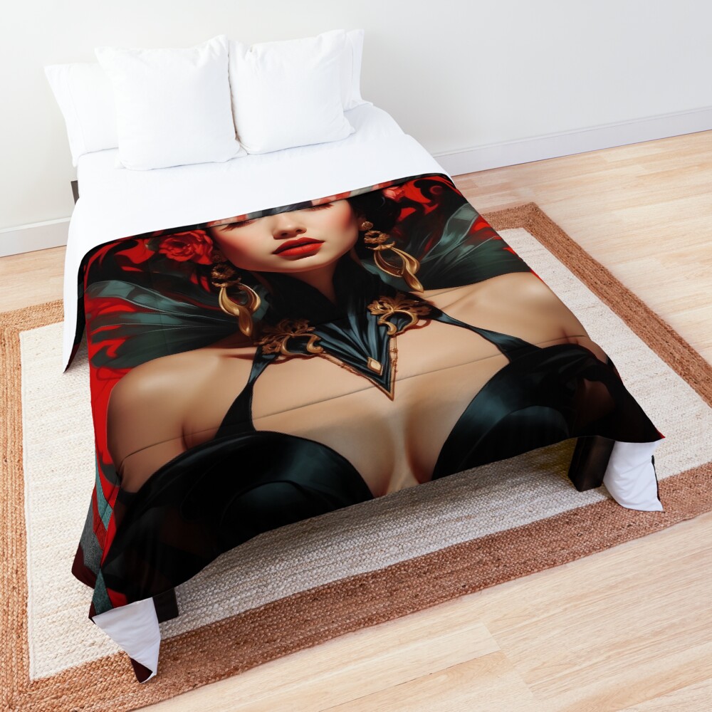 The Grand Reveal Pop Surrealism Beautiful AI Concept Art Portrait by Xzendor7 Decorative Comforter Art Print Portrait