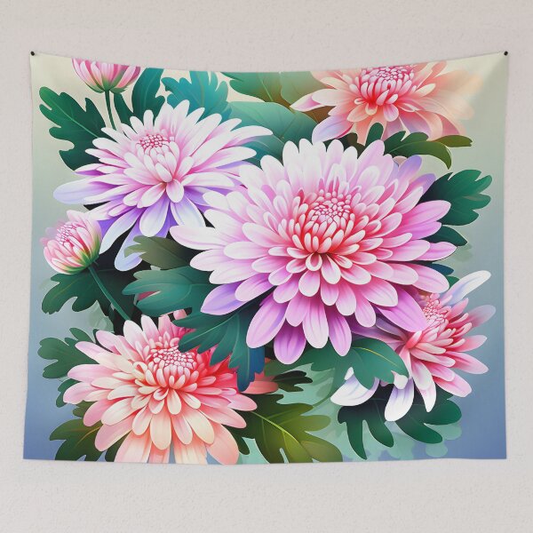 Item preview, Painting of Pink and Orange Chrysanthemum Flowers designed and sold by Petalandfur.