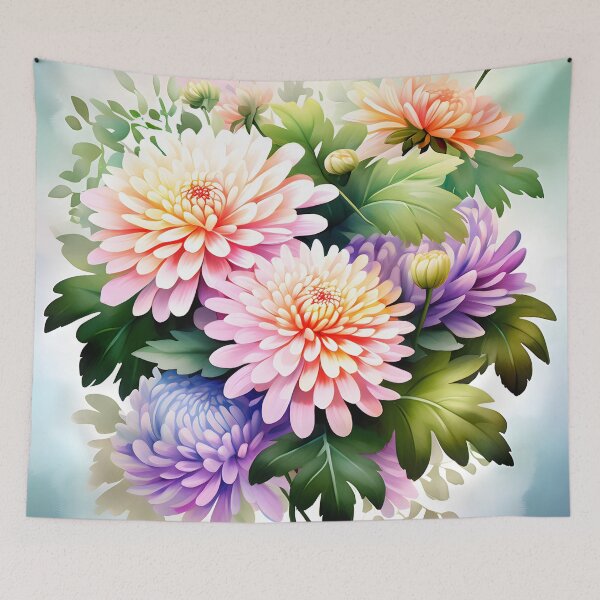 Item preview, Painting of Orange and Lilac Chrysanthemum Flowers designed and sold by Petalandfur.