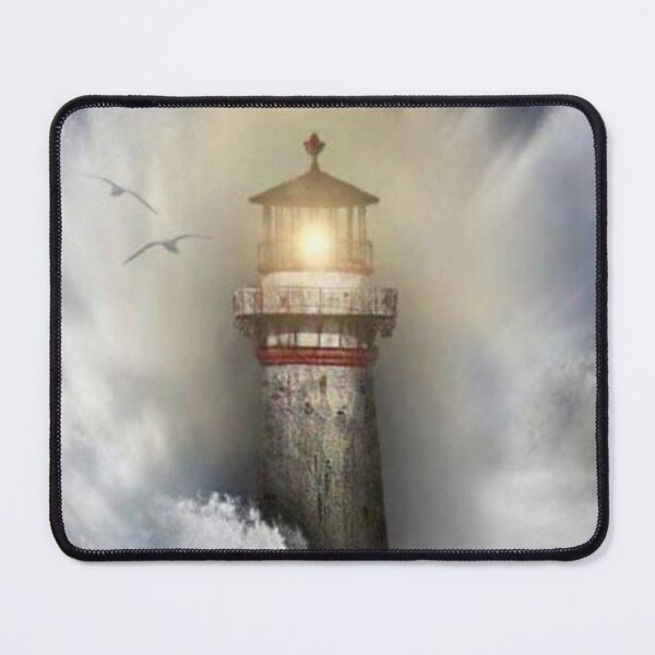 Item preview, sturdy lighthouse art amidst storm waves with lights among seagulls designed and sold by koringaFTS.